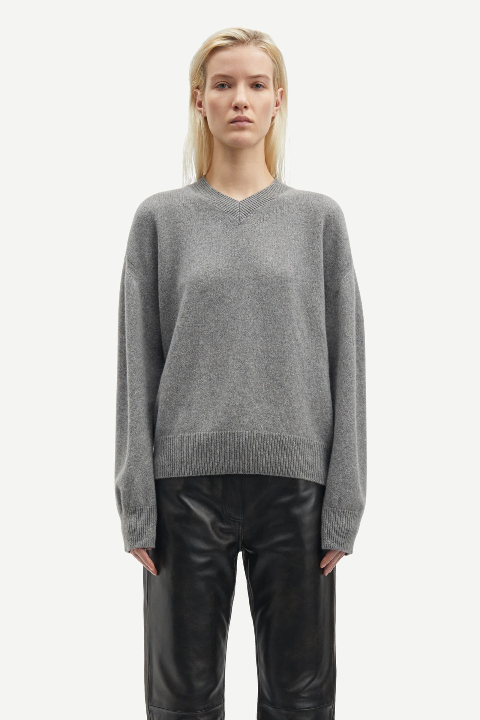 Sabirgitte V-neck Sweater 15356 Grey Mel.